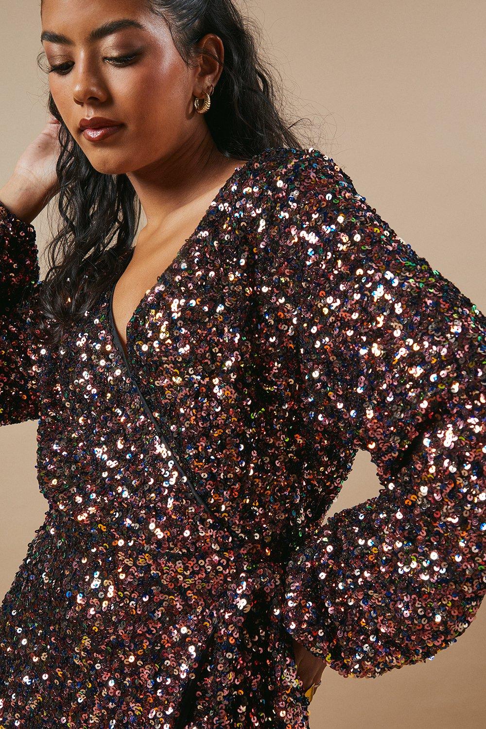 Oasis Petite Occasion Sequin Wrap Midi Dress image 4