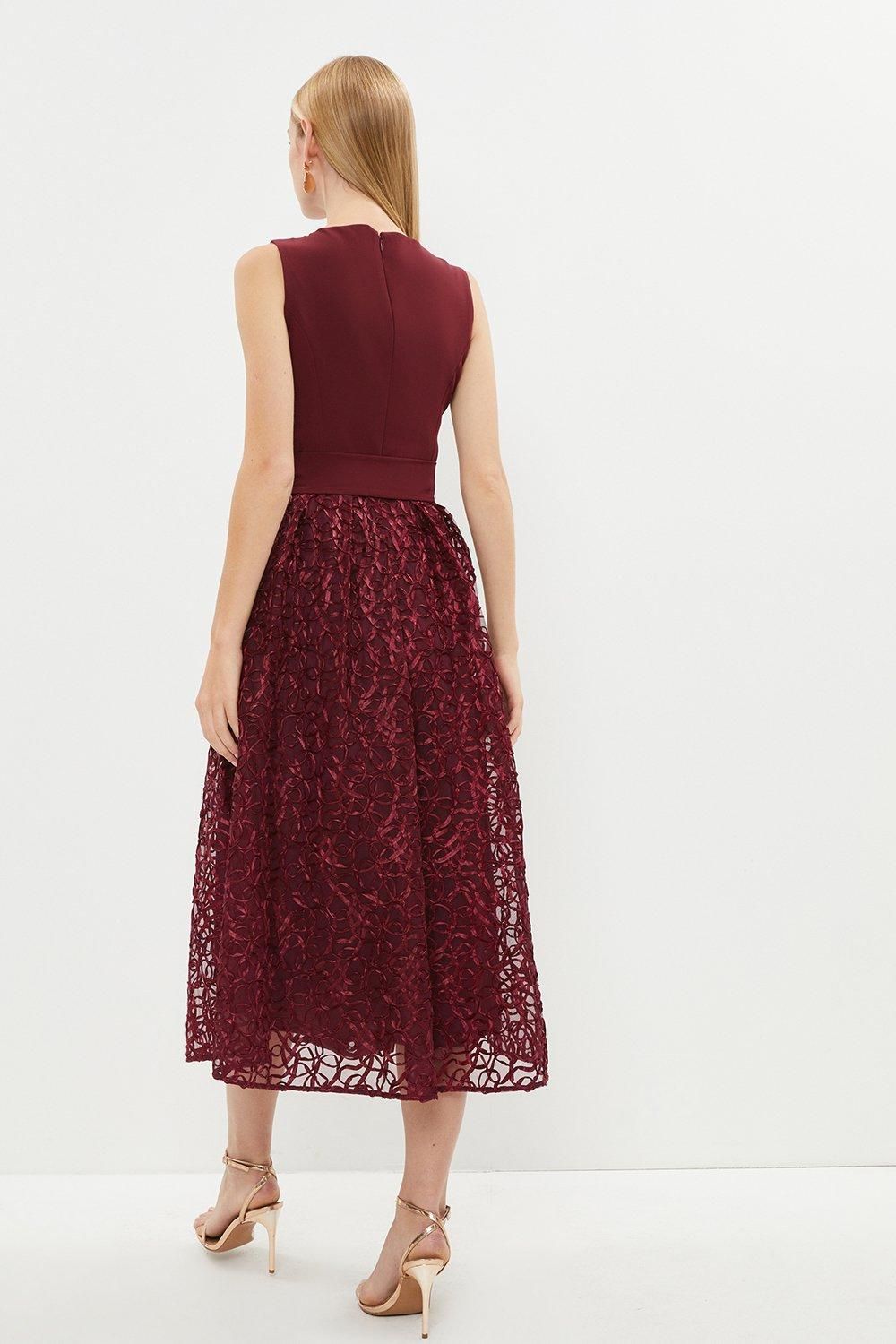 Coast Notch Neck Belted Embroidered Midi Dress Aubergine image 3