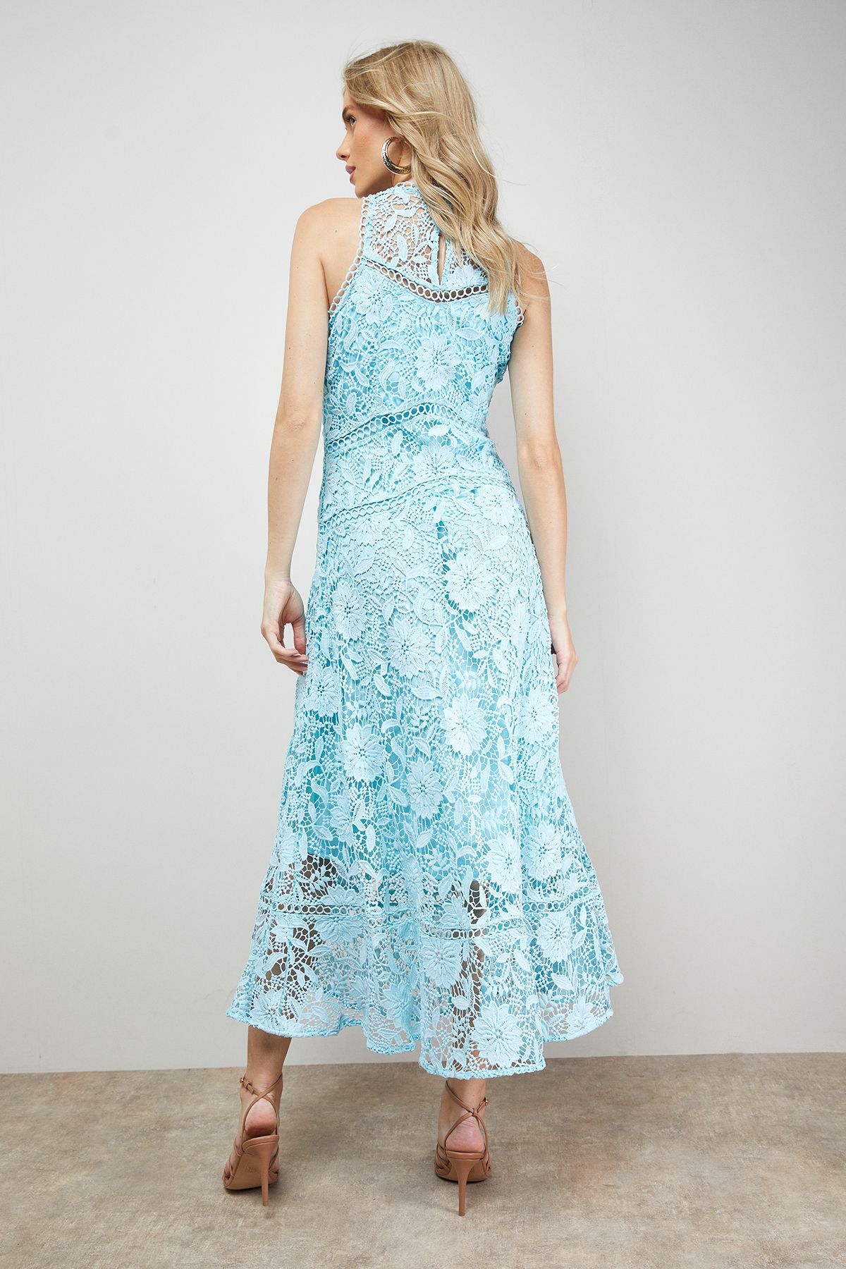 Oasis Lace Detail High Neck Midi Dress Aqua image 3