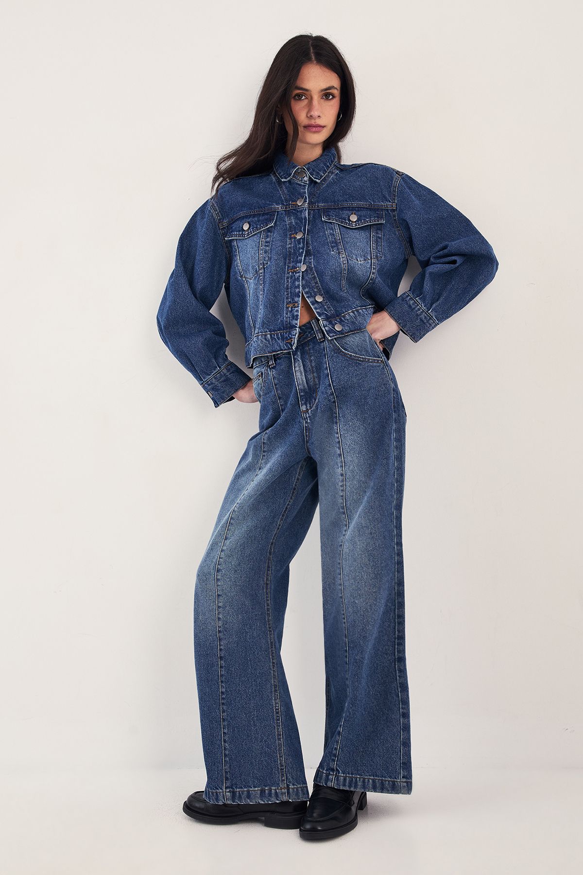 NastyGal The Denim Seam Detail Straight Leg Jean Authentic Midwash