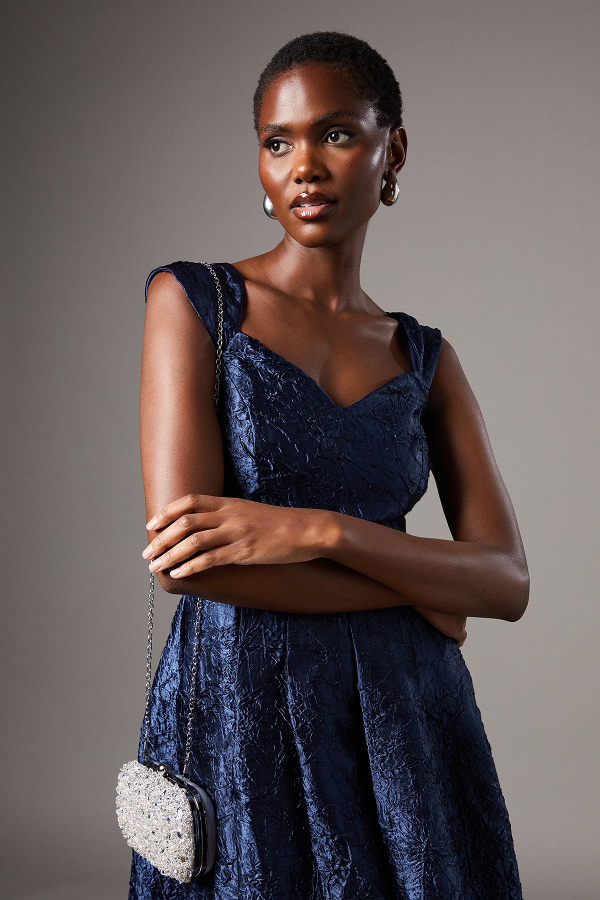 Coast Pear Embellished Hard Clutch Bag Silver image 1