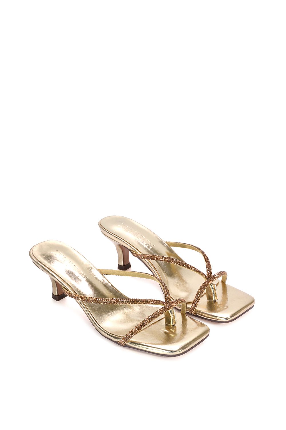 XY London 'Megan' Slip On Sparkly Diamante Mid Kitten Heel Sandal Mules image 6