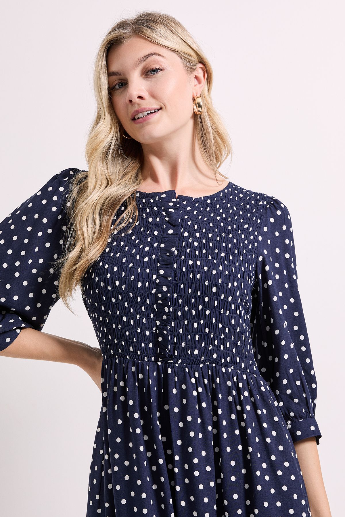 Dorothy Perkins Navy Shirred Bodice Button Detail Midi Dress Navy image 3