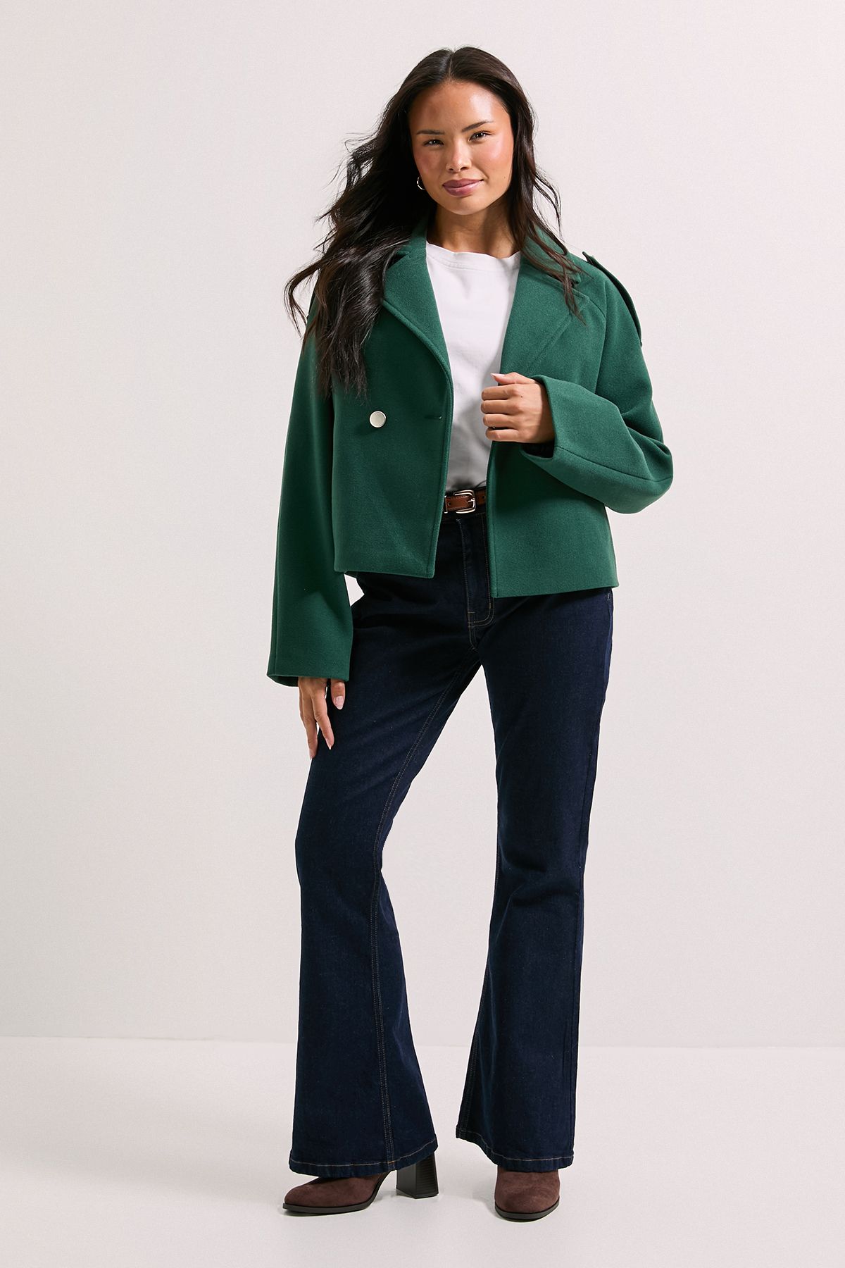 Dorothy Perkins Short Faux Wool Trench Jacket Forest image 2