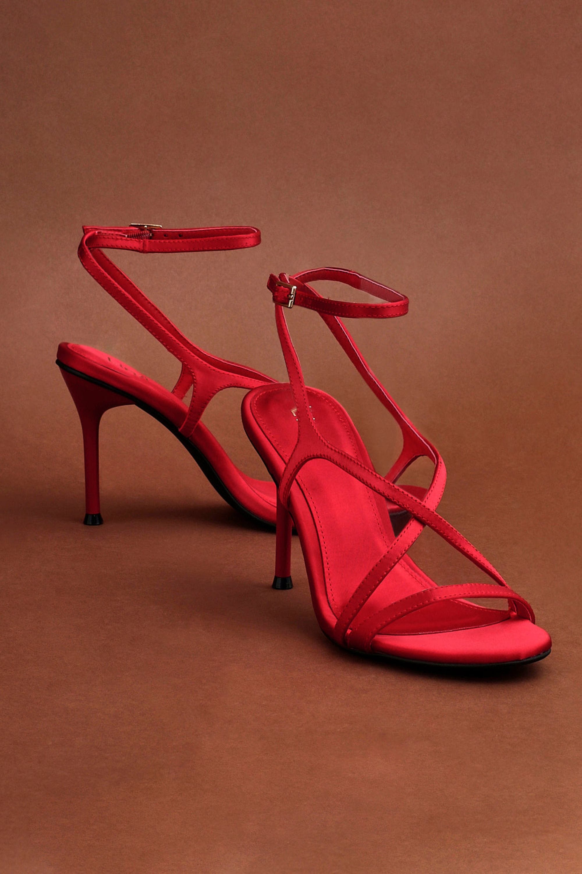 Linzi Taliya Red Satin Strappy Stiletto Heels image 2