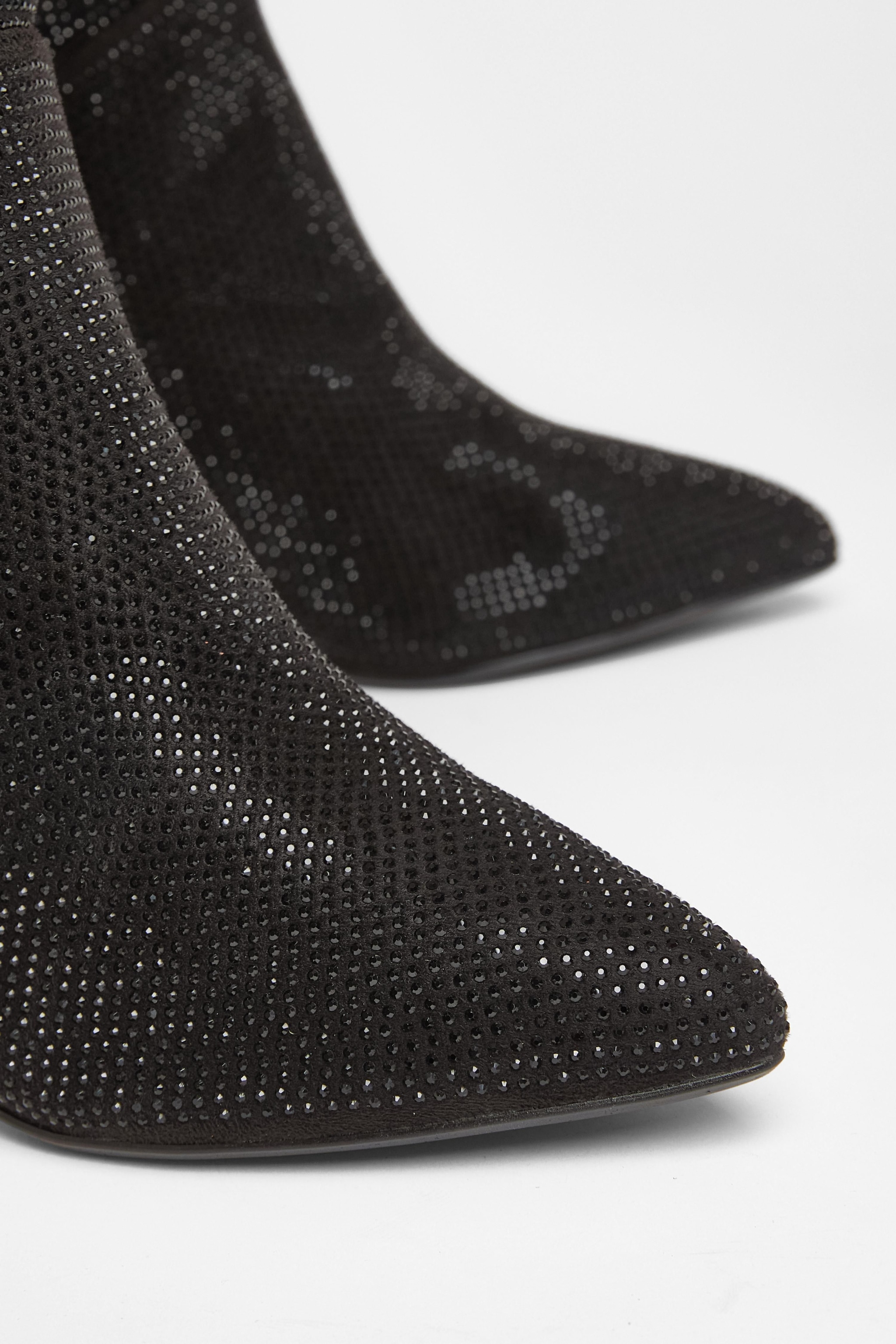 Quiz Black Wide Fit Diamante Knee High Boot image 4