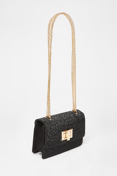 Quiz Black Diamante Crossbody Bag