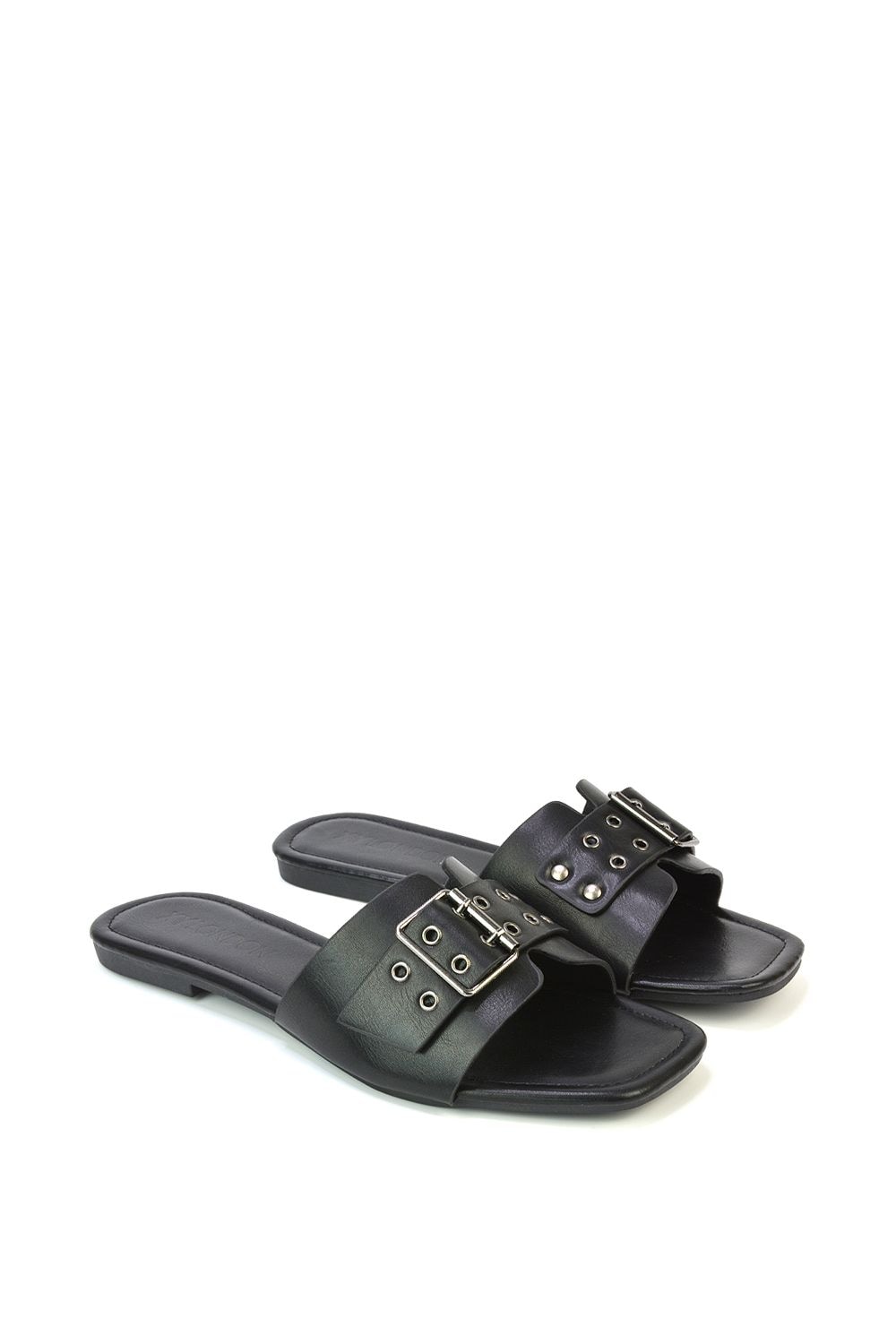 XY London 'Inez' Square Toe Slip On Strappy Flat Sandals With Buckle image 3