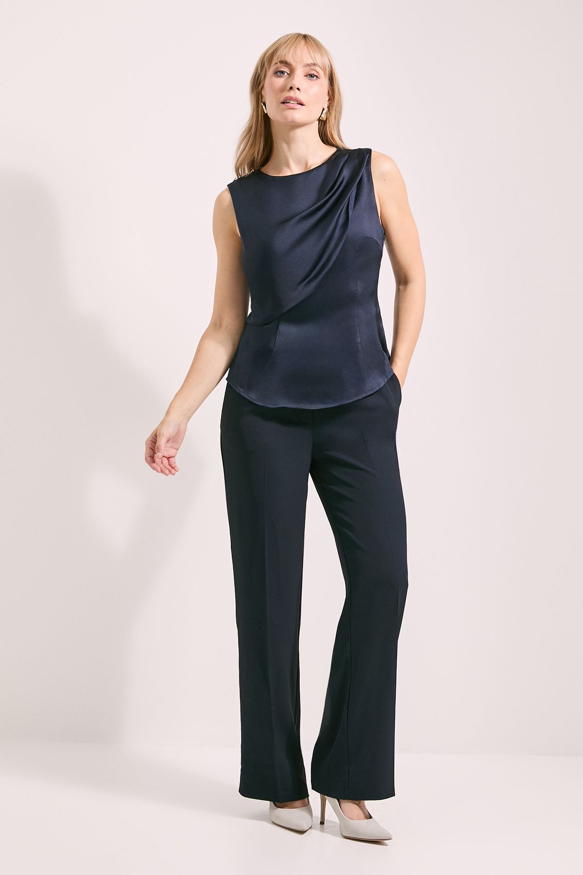 Principles Hammered Satin Caped Top Navy image 4