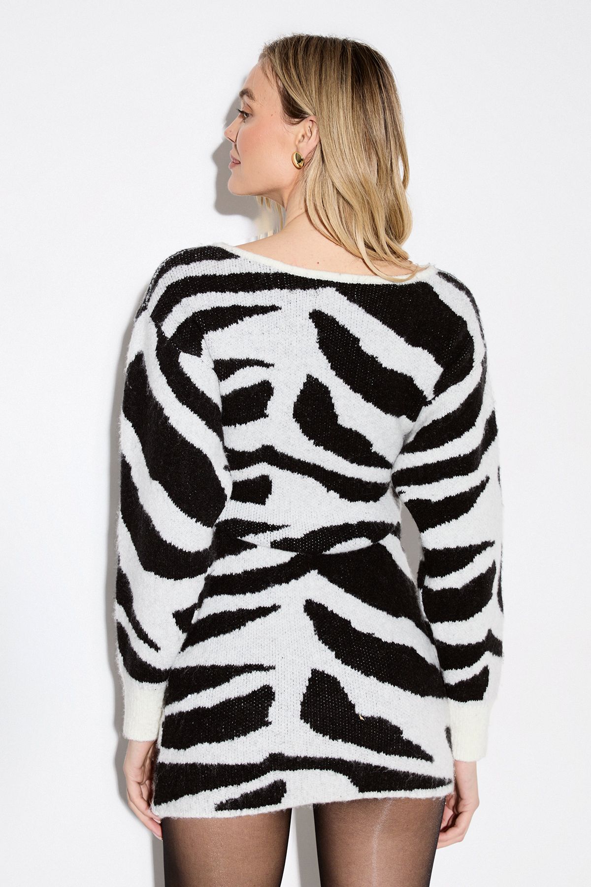 MissPap Slash Neck Zebra Knitted Mini Dress Zebra image 3