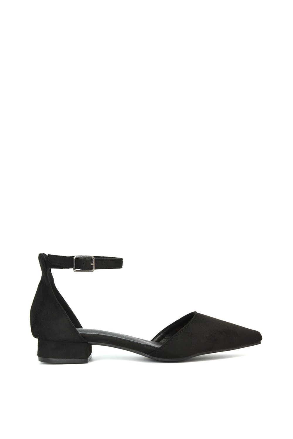 XY London 'Jenny' Low Heel Flat Pointed Toe Ankle Strap Court Shoes