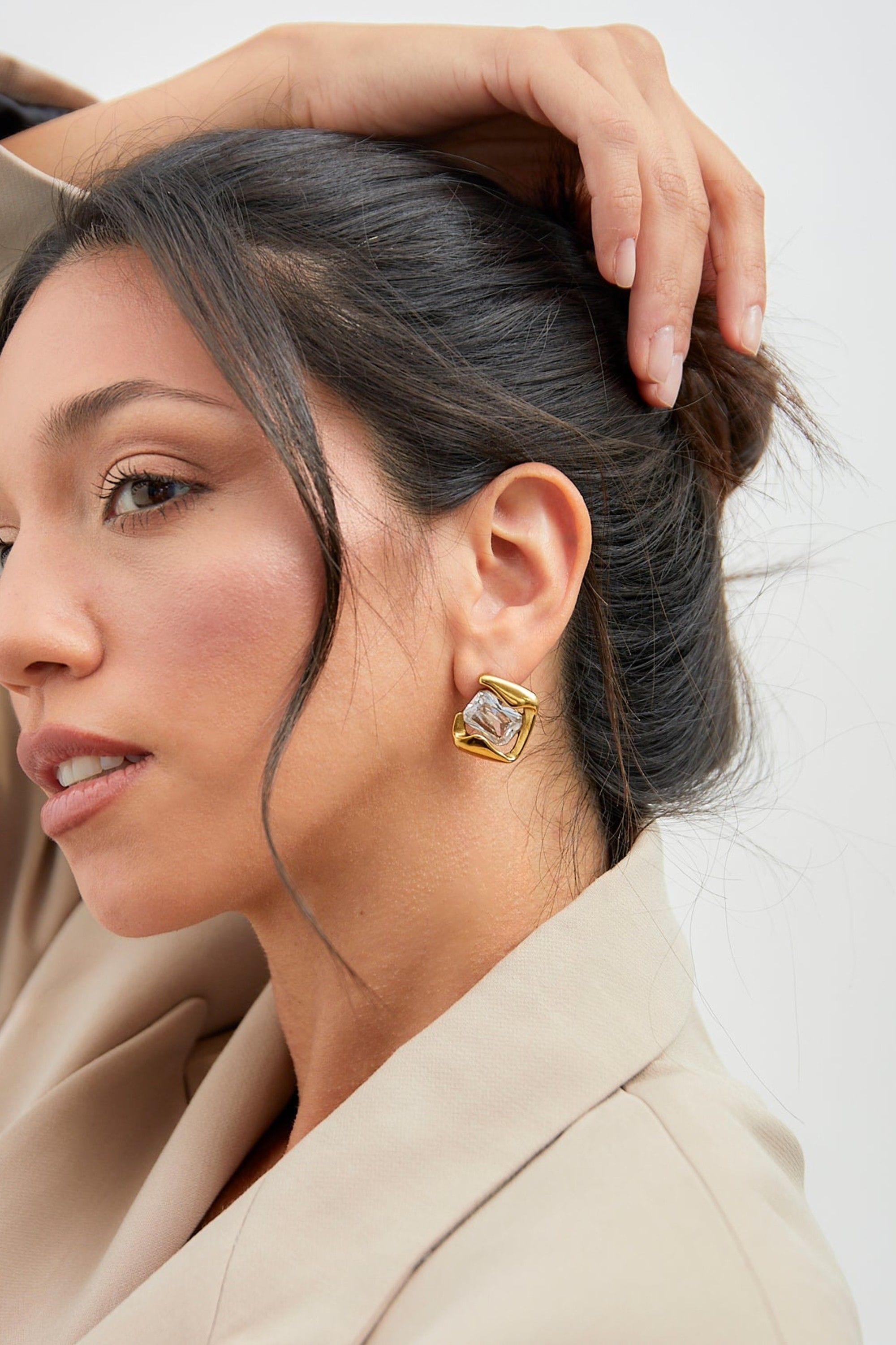 Linzi Ice Gold Crystal Square Stud Earrings image 2