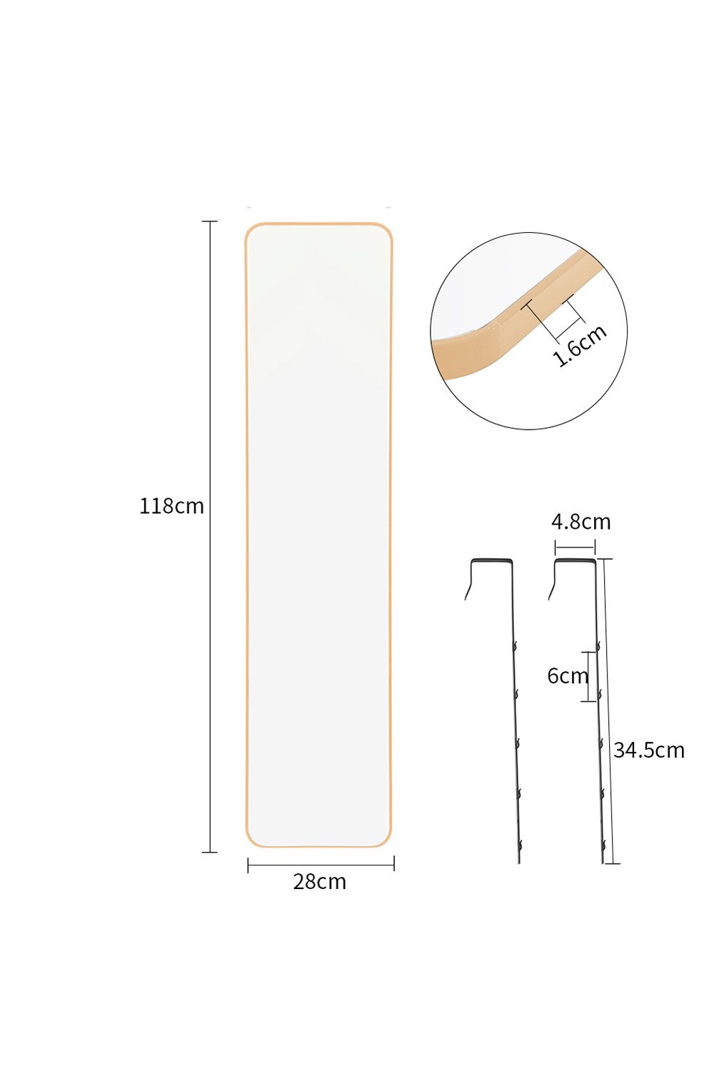 Living and Home Gold Rounded Rectangular Metal Frame Door/Wall Mount Mirror for Hallway, Bedroom & Bathroom, 28cm W x 118cm H image 9