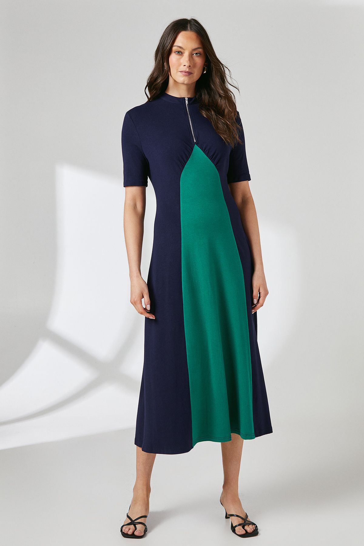 Principles Colour Block Zip Front Jersey Midi Dress Navy