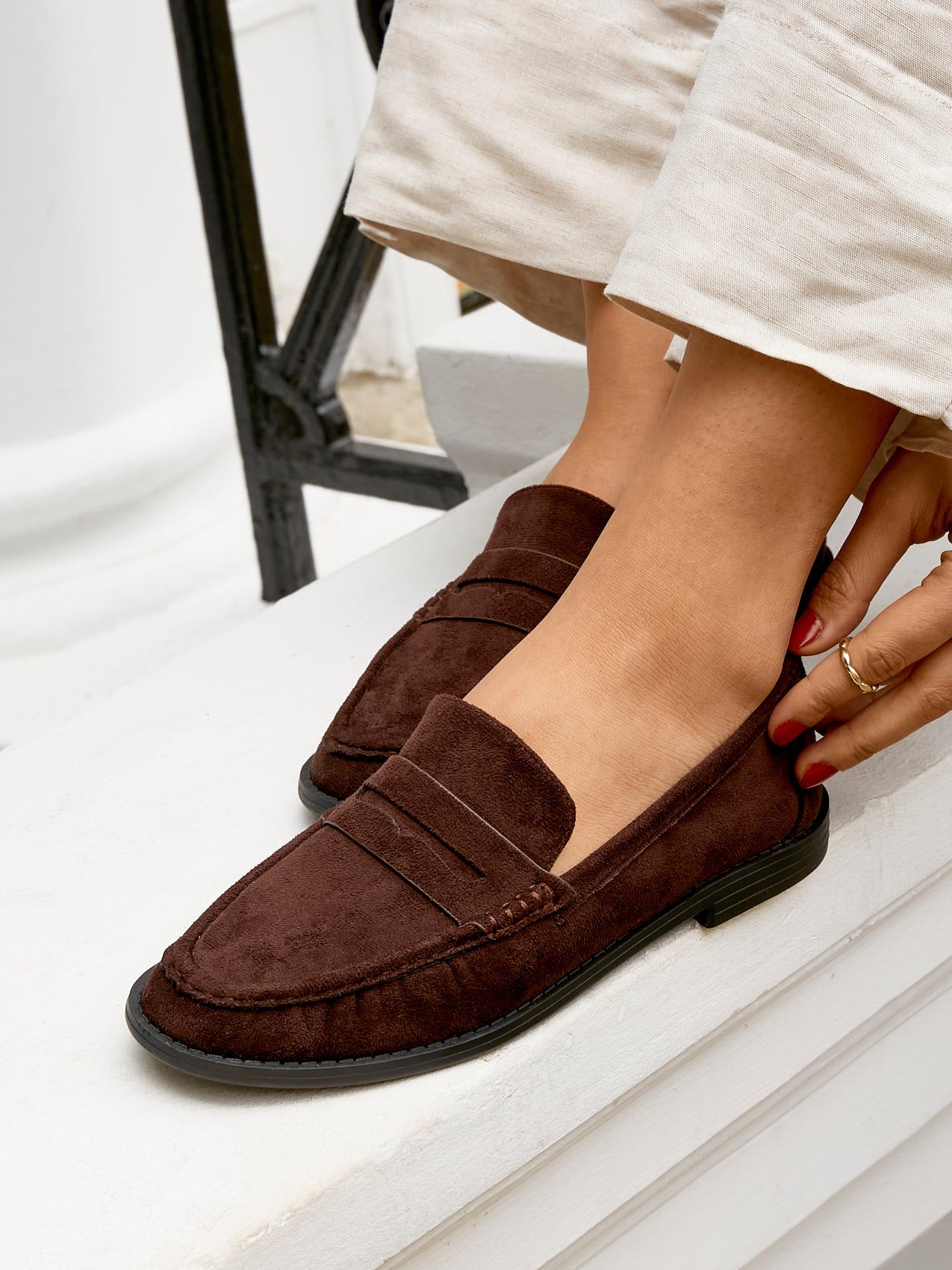 Linzi Precise Brown Faux Suede Classic Loafer image 2