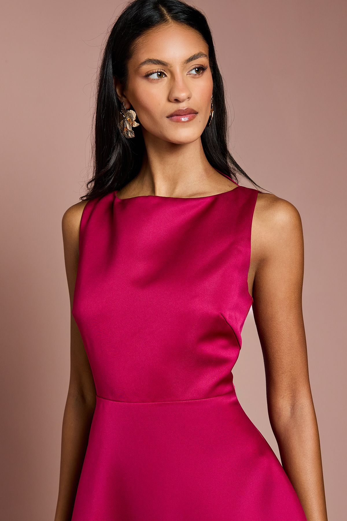 Coast Petite Lace Hem Structured Satin Maxi Dress Magenta image 4