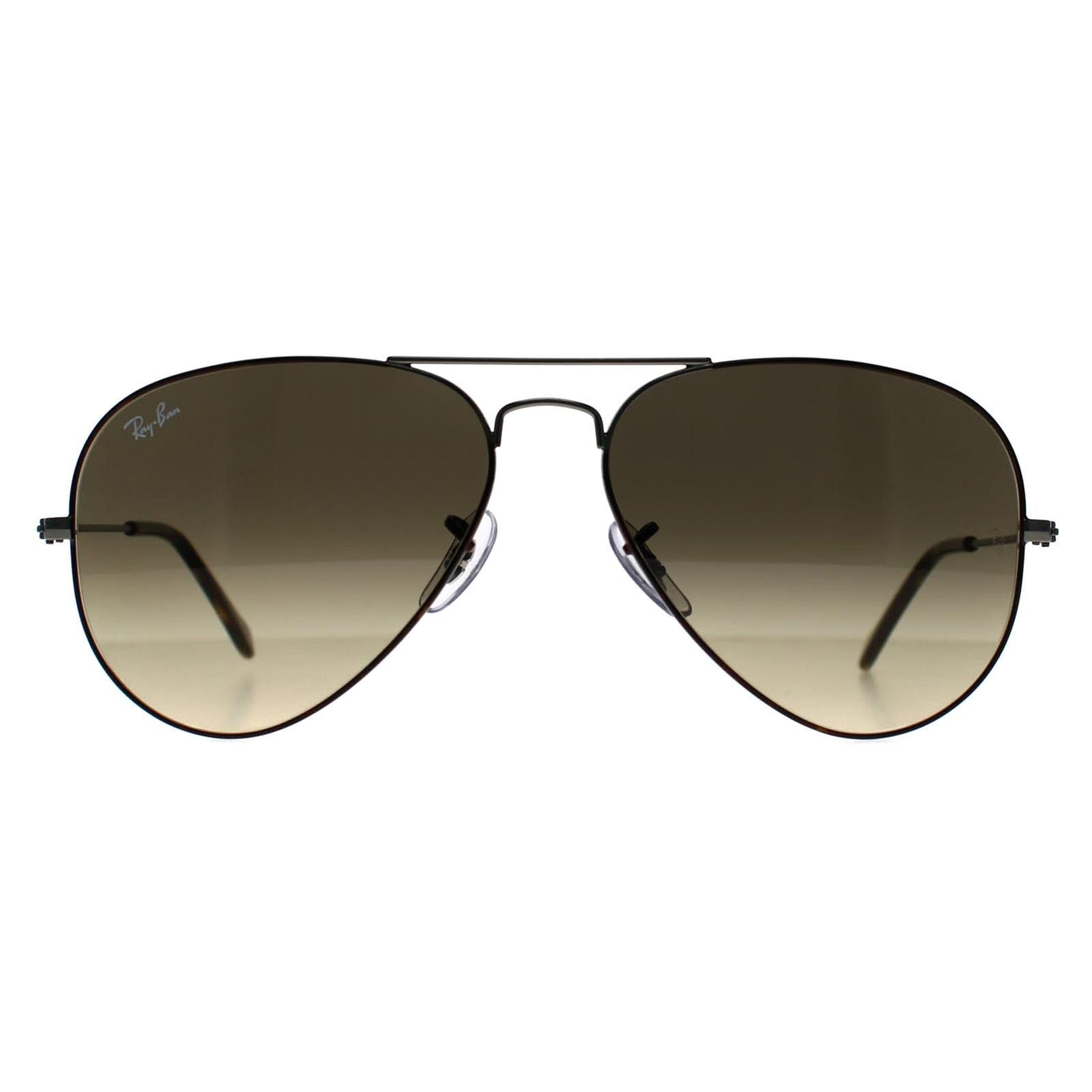 Ray-Ban Aviator Polished Havana On Gunmetal Brown Vintage Gradient Black Aviator 3025