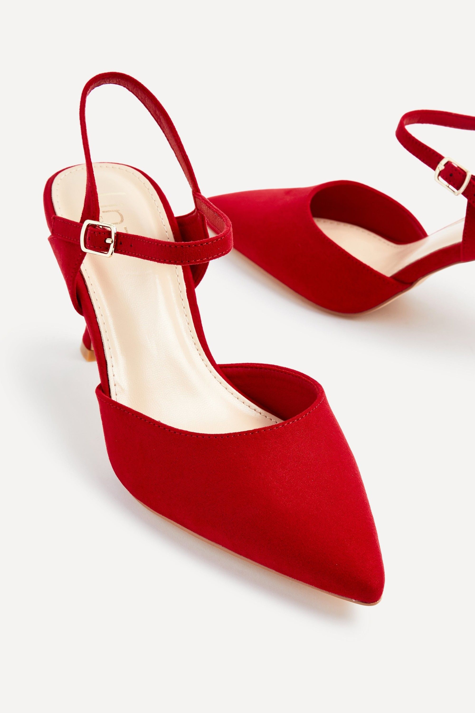 Linzi Duet Wide Fit Red Faux Suede Open Back Stiletto Court Heel image 5