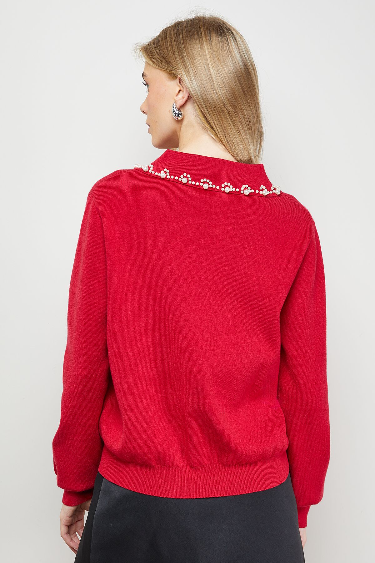 Oasis Embellished Collar Detail Jumper Red image 3