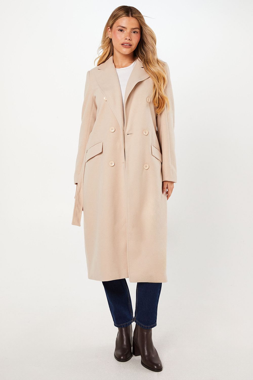 Dorothy Perkins Belted Midi Coat Mink image 2