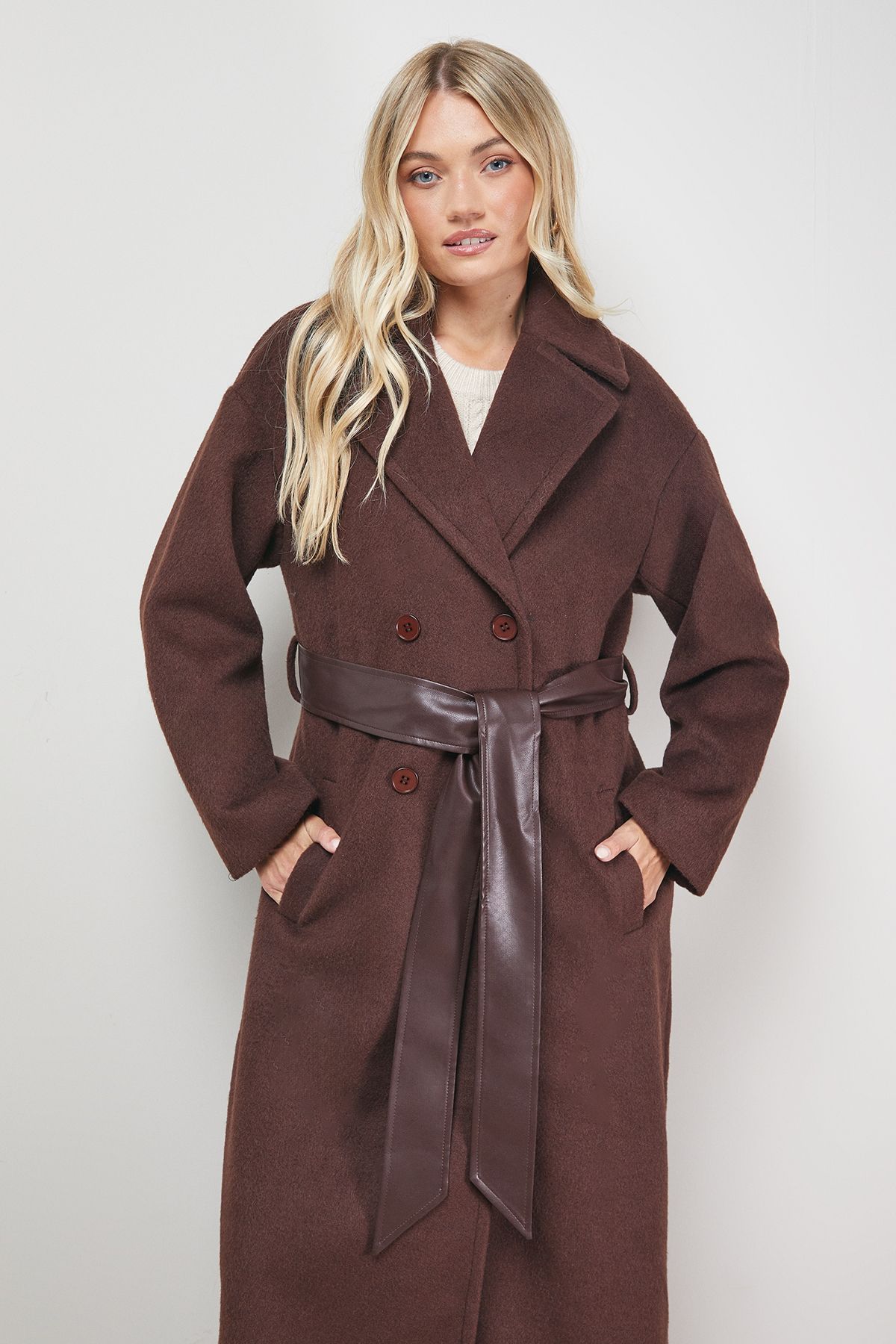 Oasis Relaxed Maxi Belted Coat Chocolate image 2