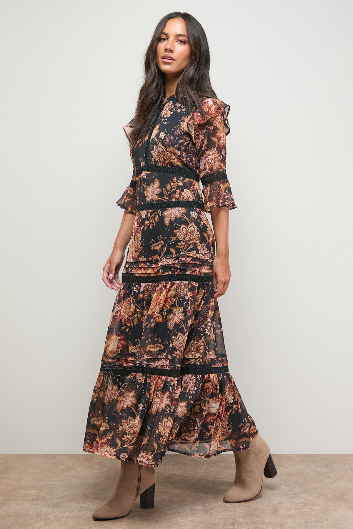 Oasis Louisa Faux Suede Round Toe Stacked High Heel Ankle Boots Beige image 2