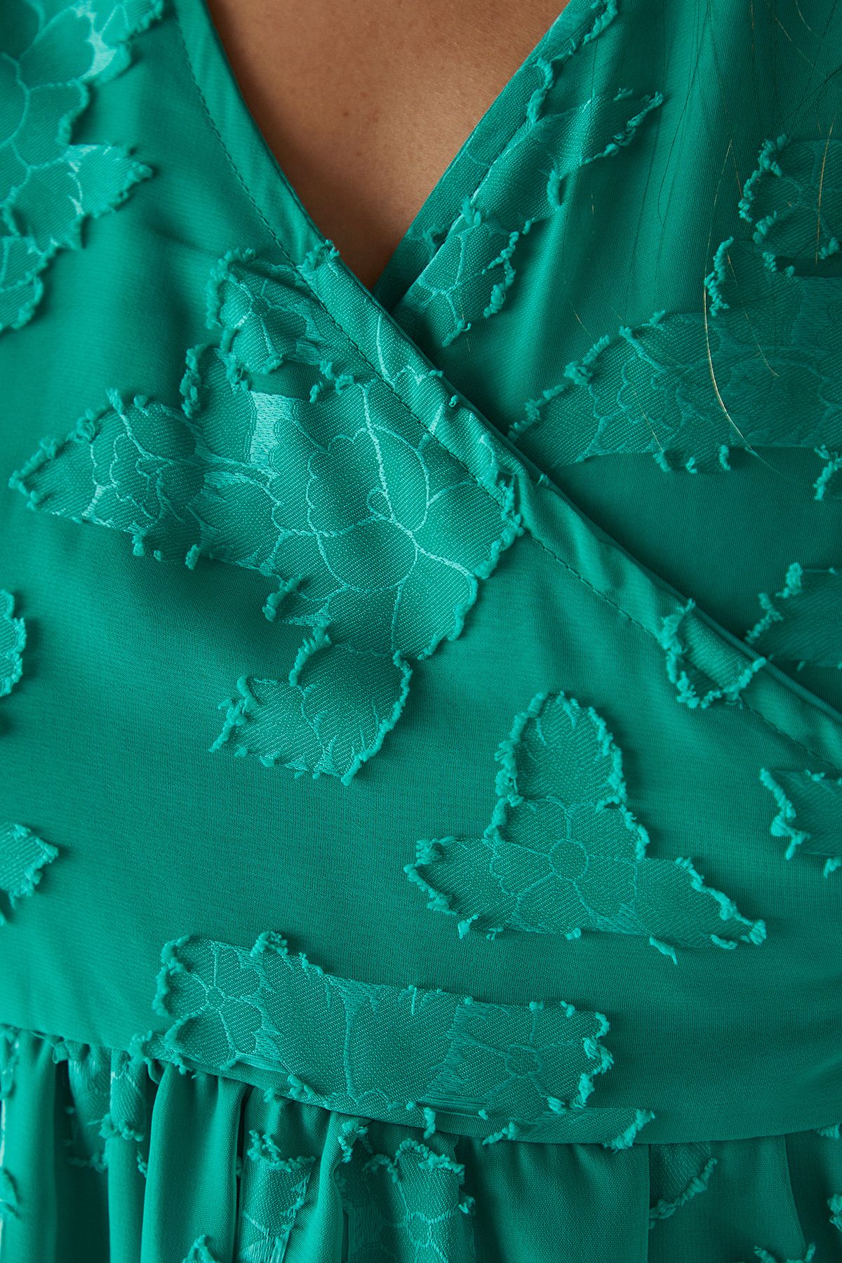 Warehouse Burnout Chiffon Wrap Smock Midi Dress Green image 5