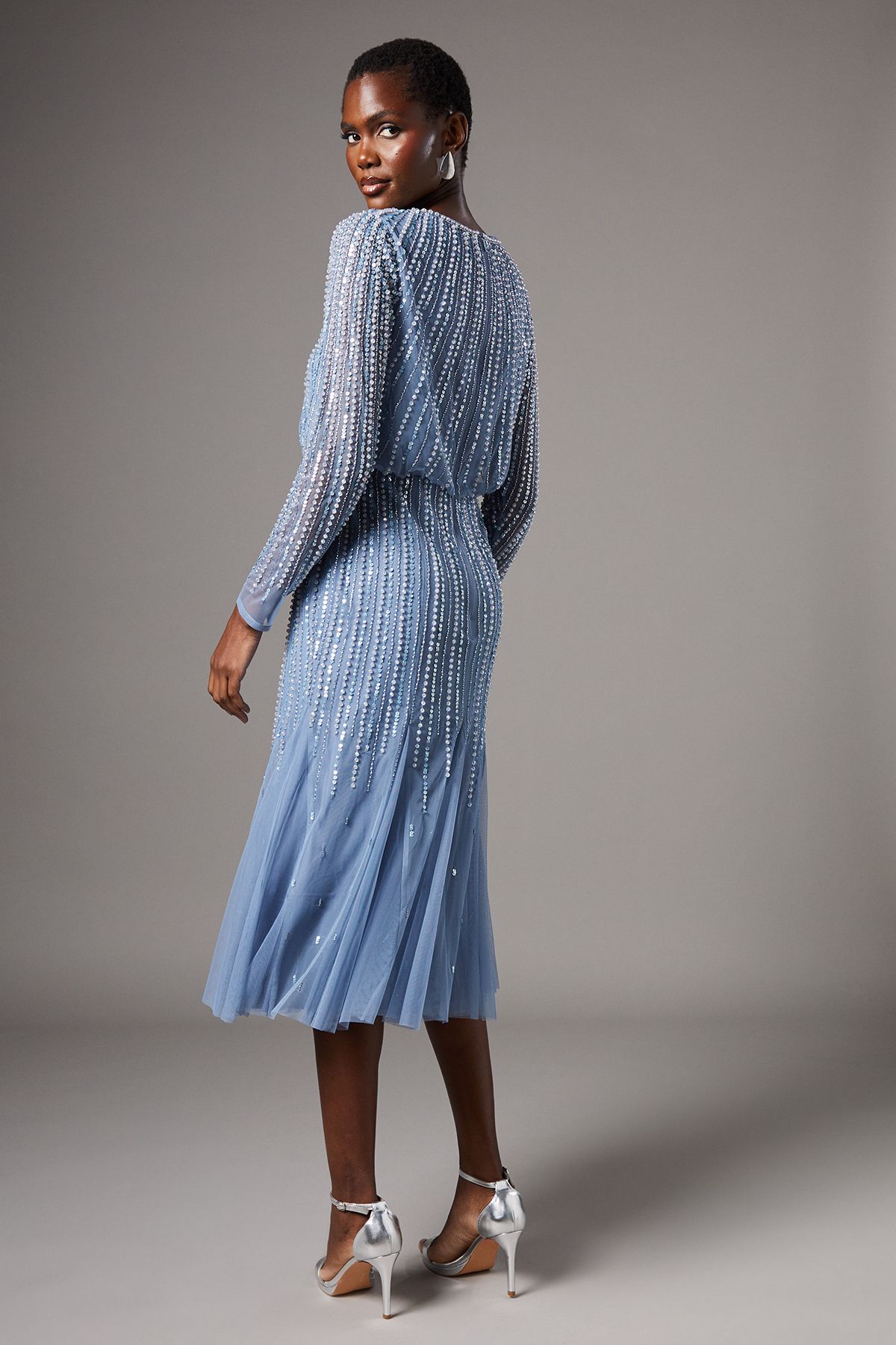 Coast Party Sequin Long Sleeve Midi Dress Dusty Blue image 3