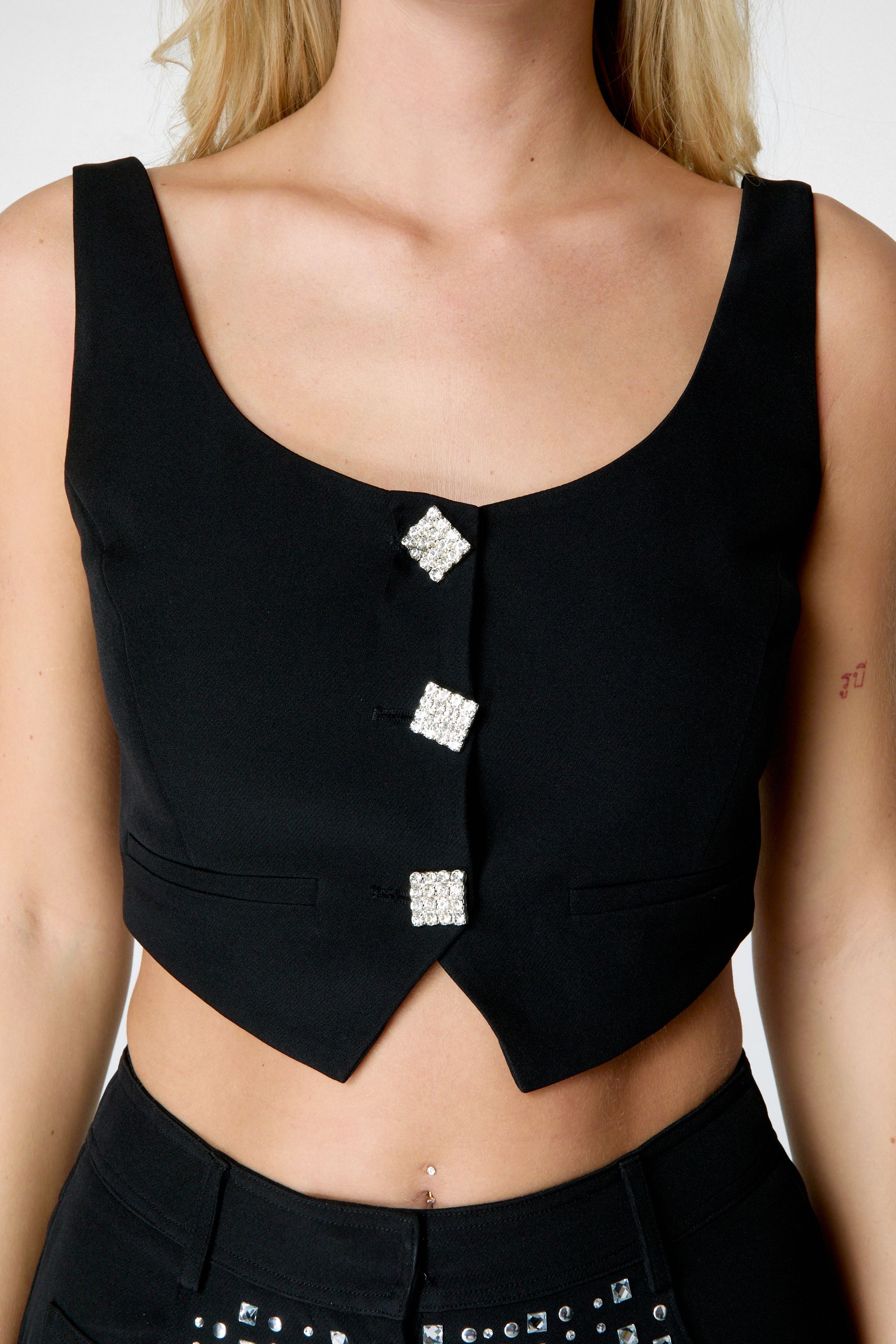 NastyGal Diamante Button Tailored Waistcoat Black image 3