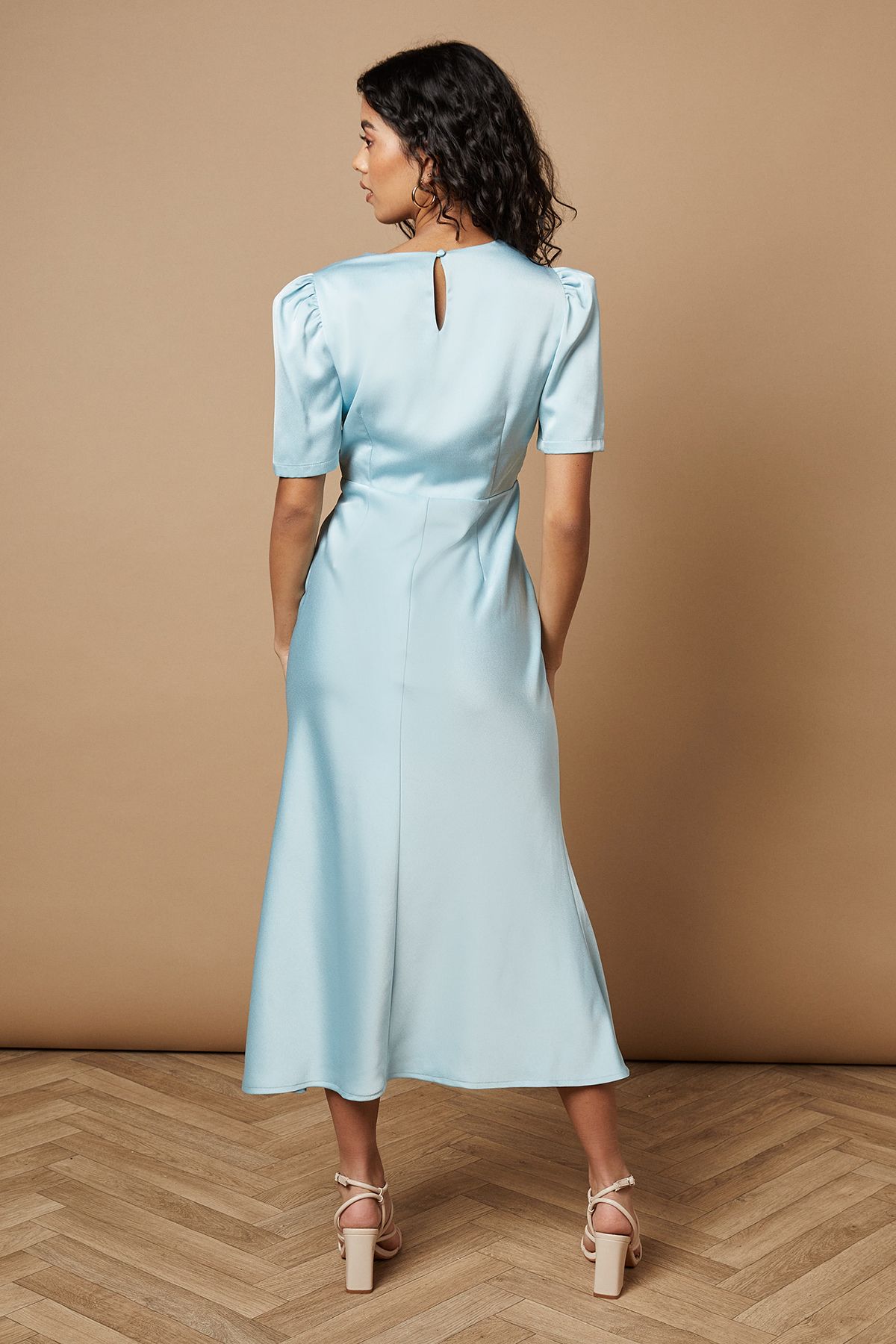 Oasis Petite Satin Midaxi Dress Blue image 3