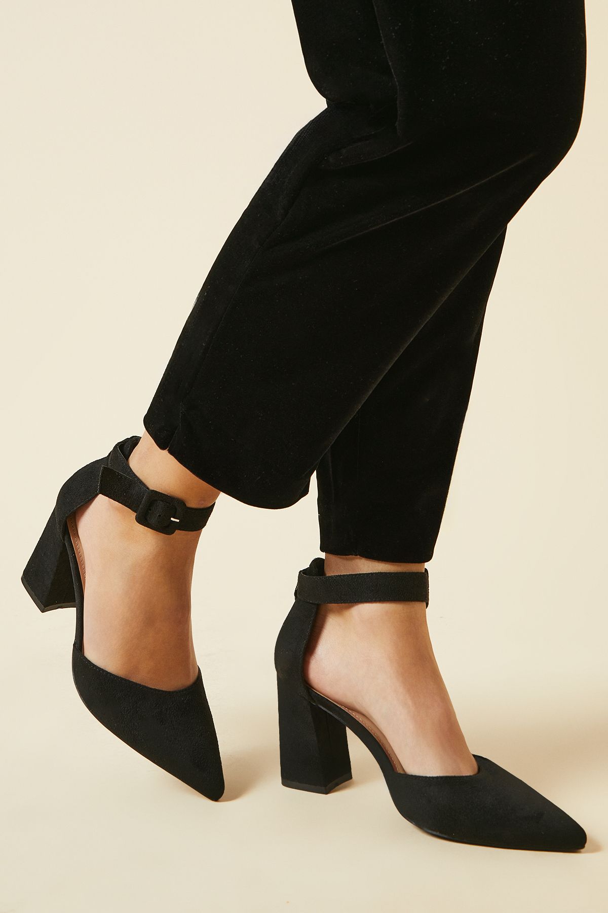 Dorothy Perkins Wide Fit Echo Buckle Detail Ankle Strap Pointed Court Shoes Natural Black image 3