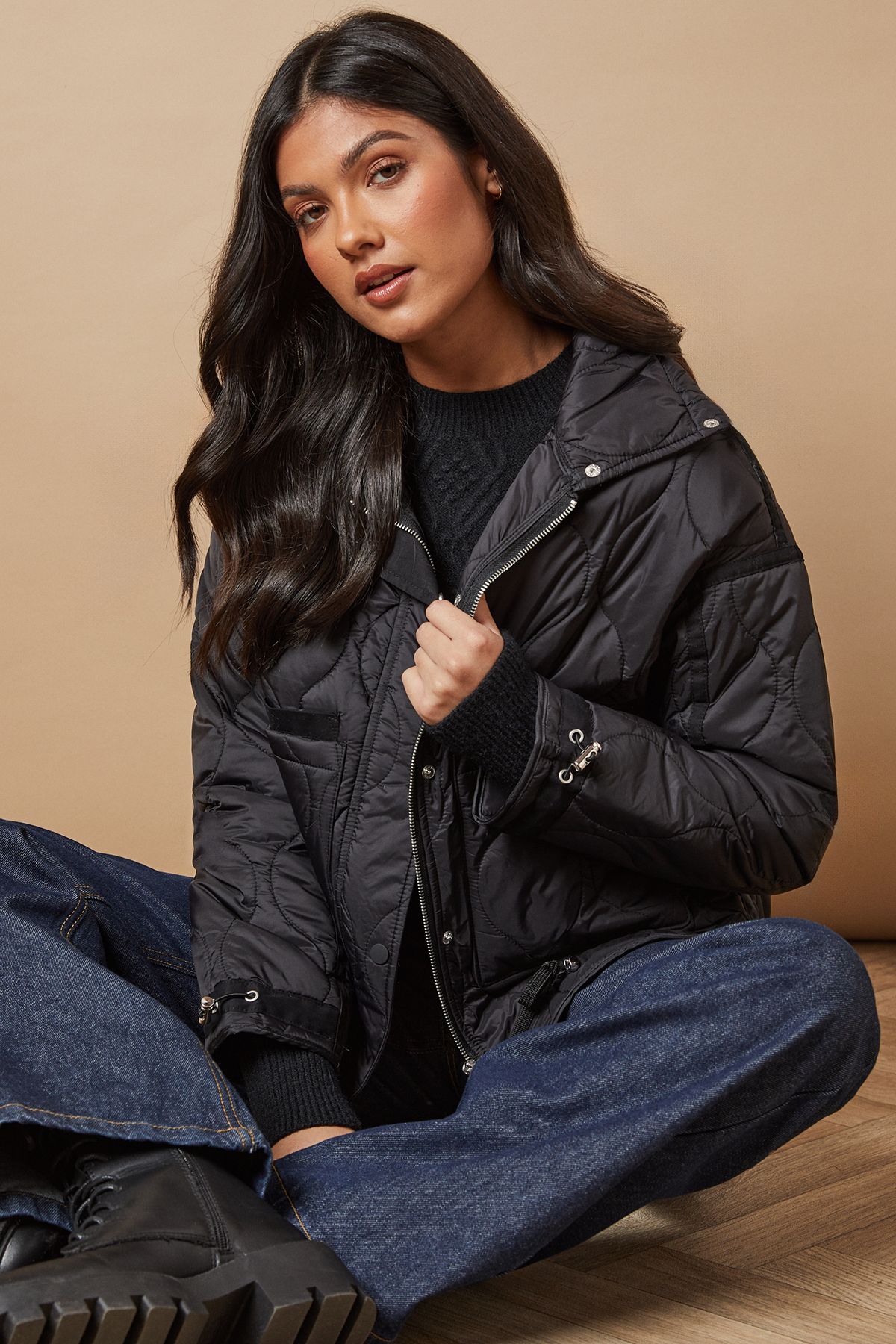 Oasis Onion Quilted Popper Jacket Black image 1