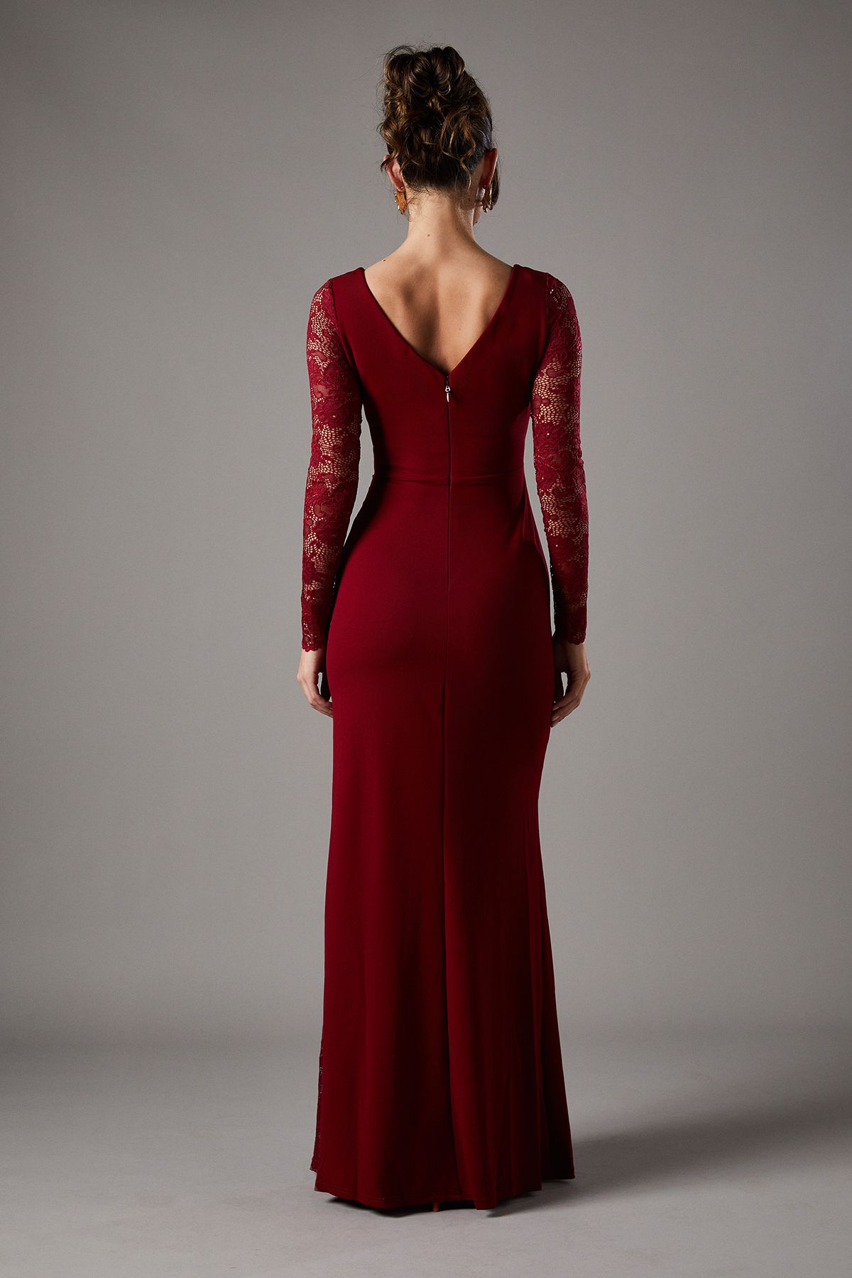 Coast Long Sleeve Maxi Dress With Lace Wine image 4
