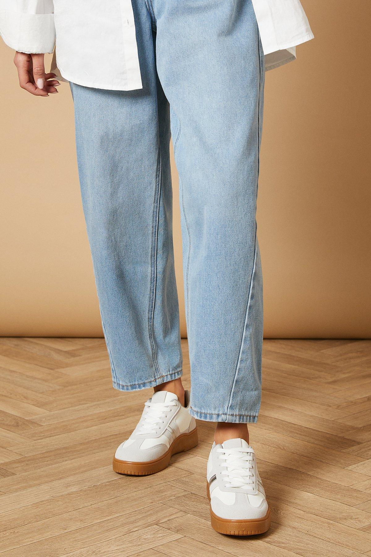 Oasis Peyton Faux Suede Mix Material Lace Up Trainers White image 2