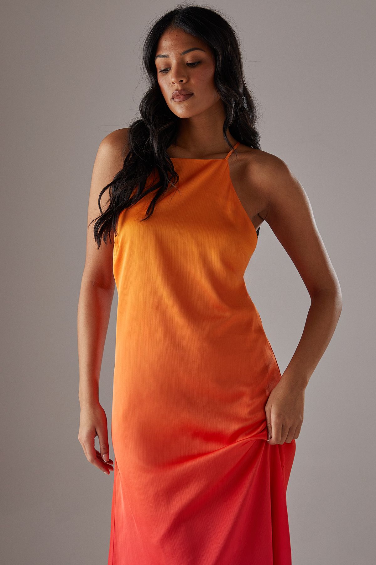 Warehouse Ombre Strappy Satin Maxi Sundress Pink image 2