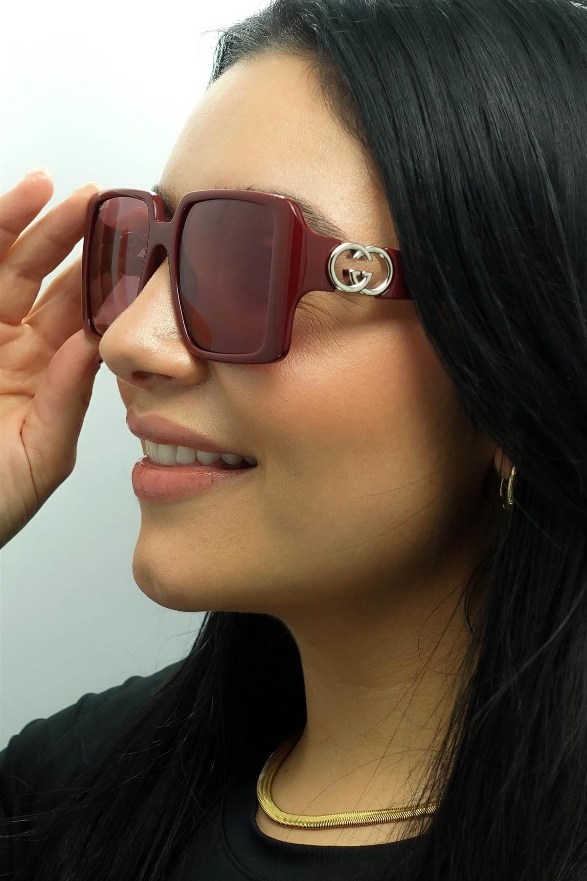 Gucci Square Black with Gold Dusky Pink w Logo Mirror Photochromic GG1692S image 6