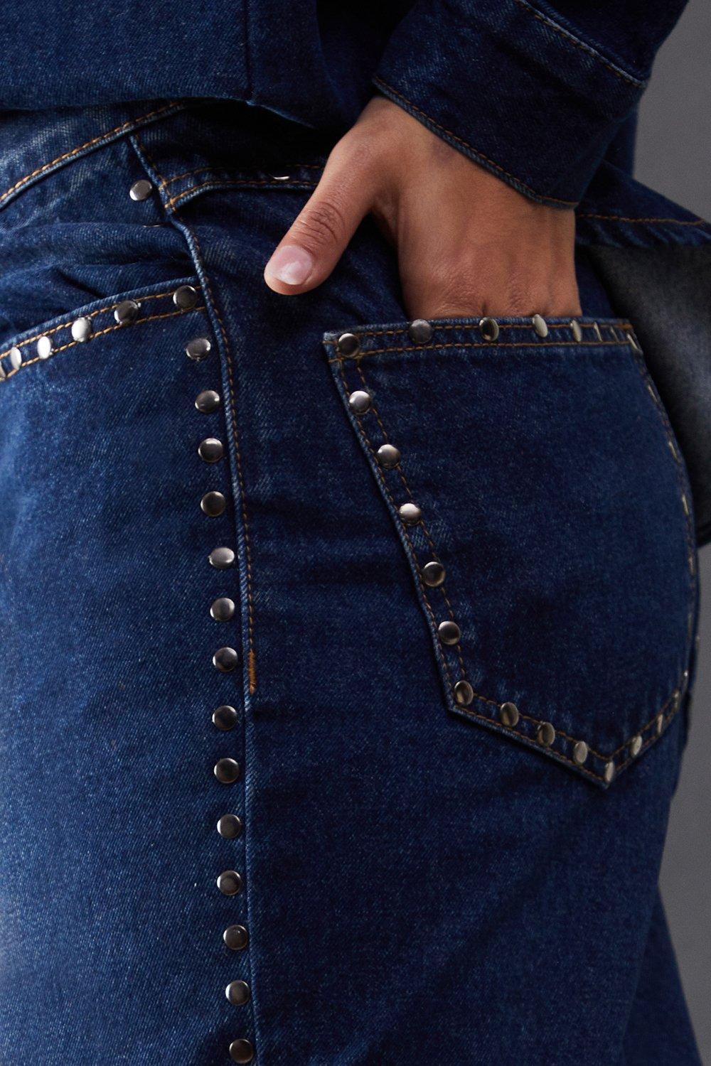Warehouse Denim Stud Detail Straight Leg Jean Dark Wash image 5