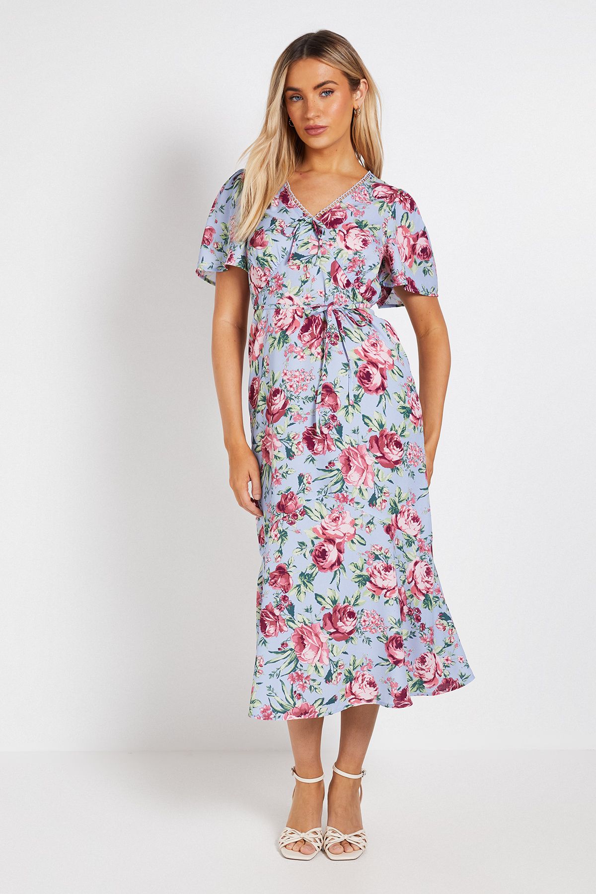 Dorothy Perkins Lace Trim Angel Sleeve Maxi Dress Blue