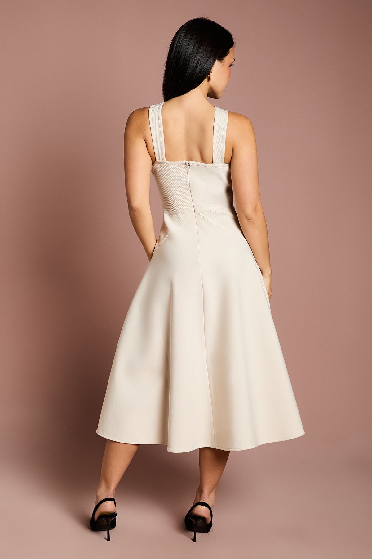 Coast Petite Bandage Cross Neck Midi Dress Stone image 3