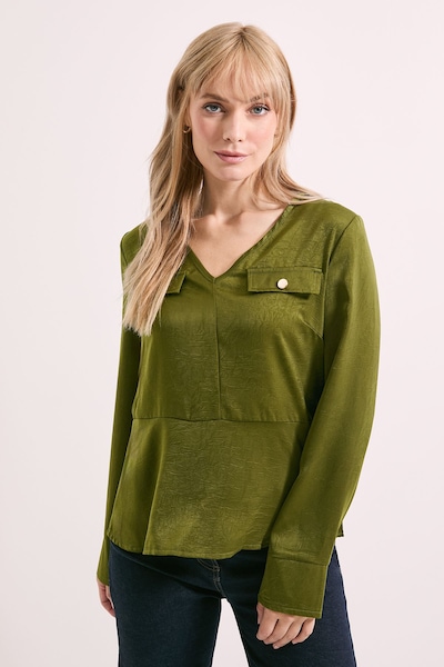 Principles Pocket Detail Satin V Neck Blouse Olive