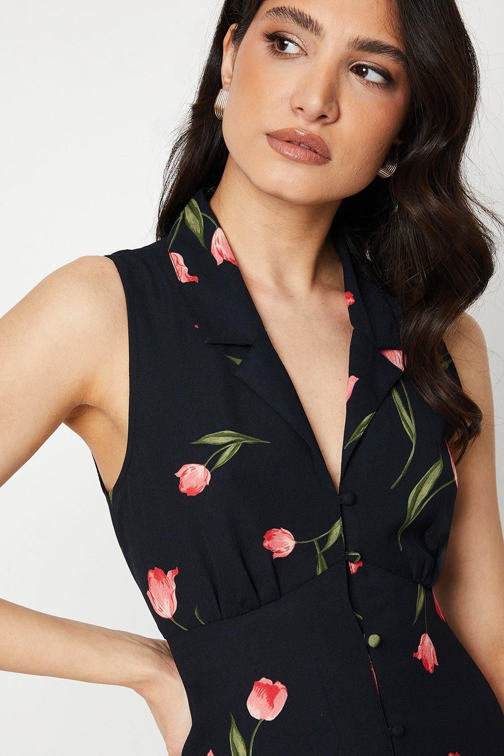 Dorothy Perkins Black Floral Button Through Midi Dress Black image 2