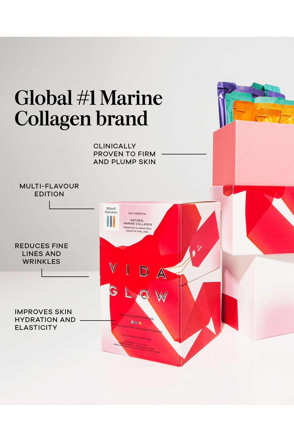 Vida Glow Multi Flavour Edition - Original, Blueberry, Mango 30 x 3g Sachets Multi image 3