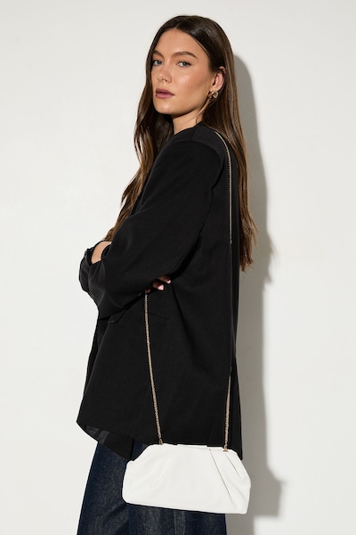 MissPap Metallic Ruched Clutch Bag White