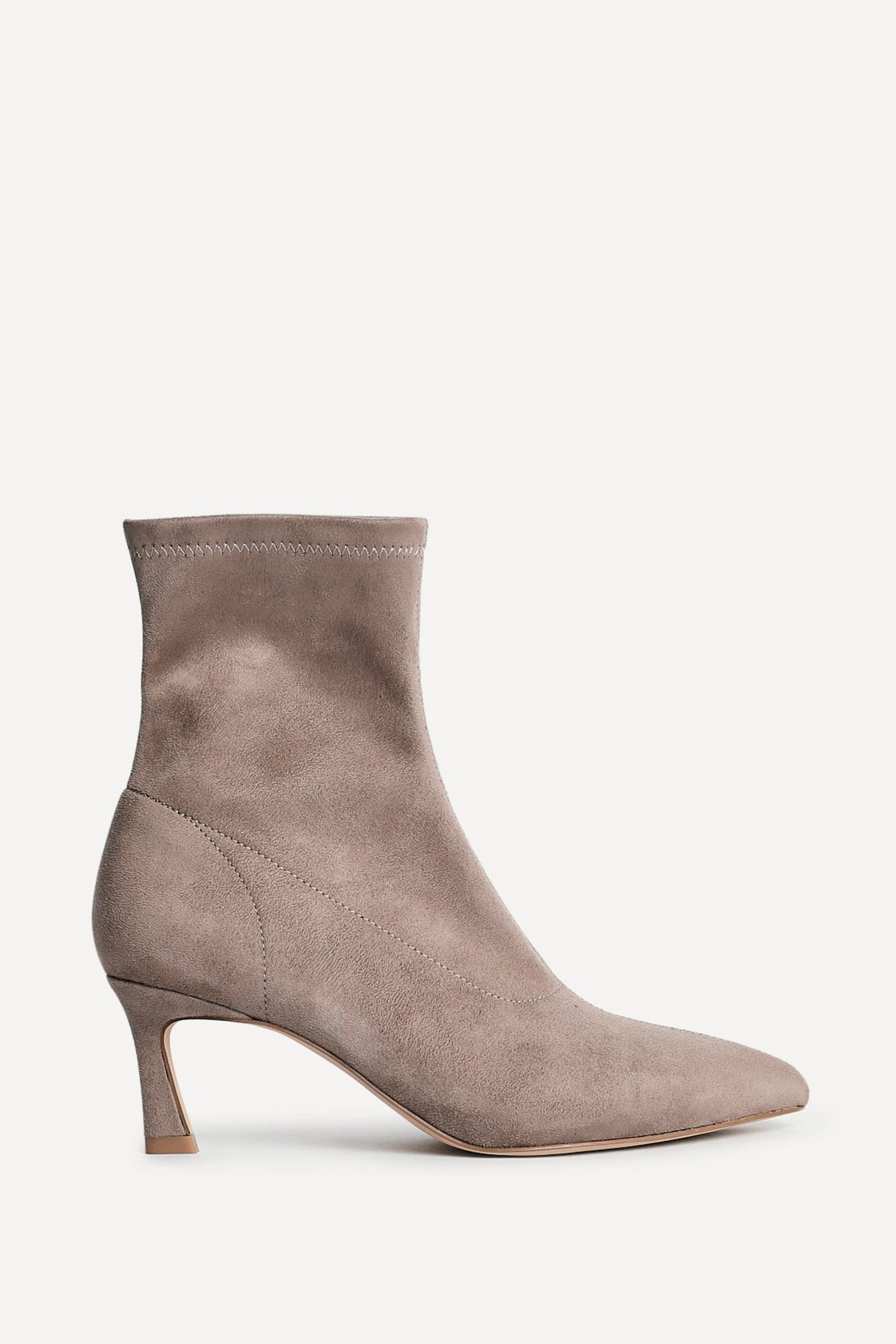 Linzi Upgrade Mocha Faux Suede Kitten Heel Sock Ankle Boot