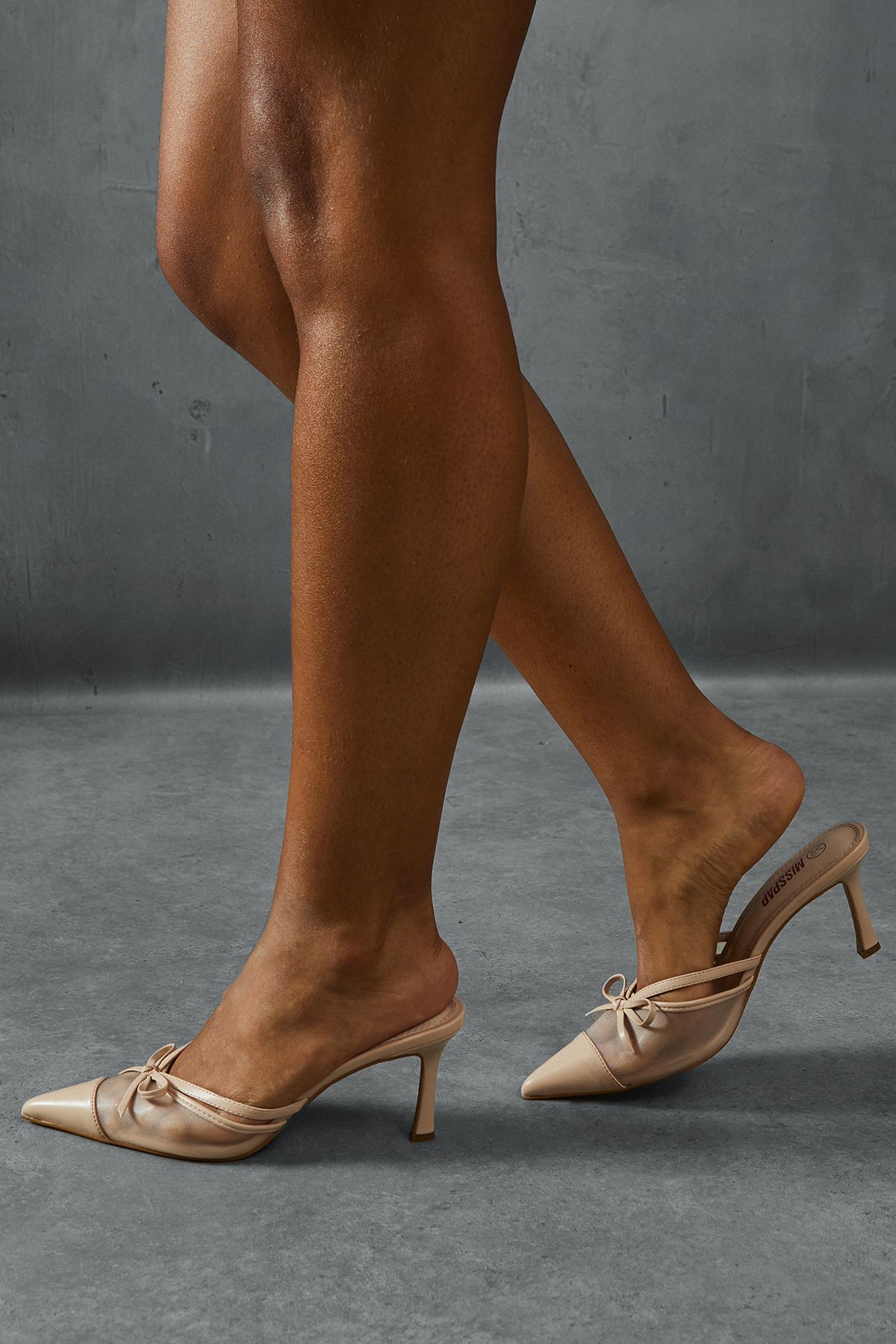 MissPap Pointed Mesh Bow Heels Nude image 3
