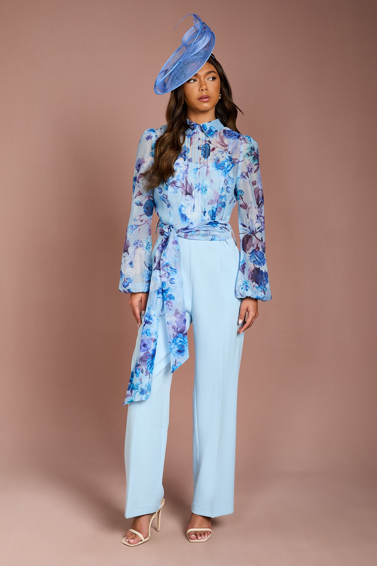 Coast Blouson Sleeve Pintuck Detail Wide Leg Wedding Guest Jumpsuit Pale Blue