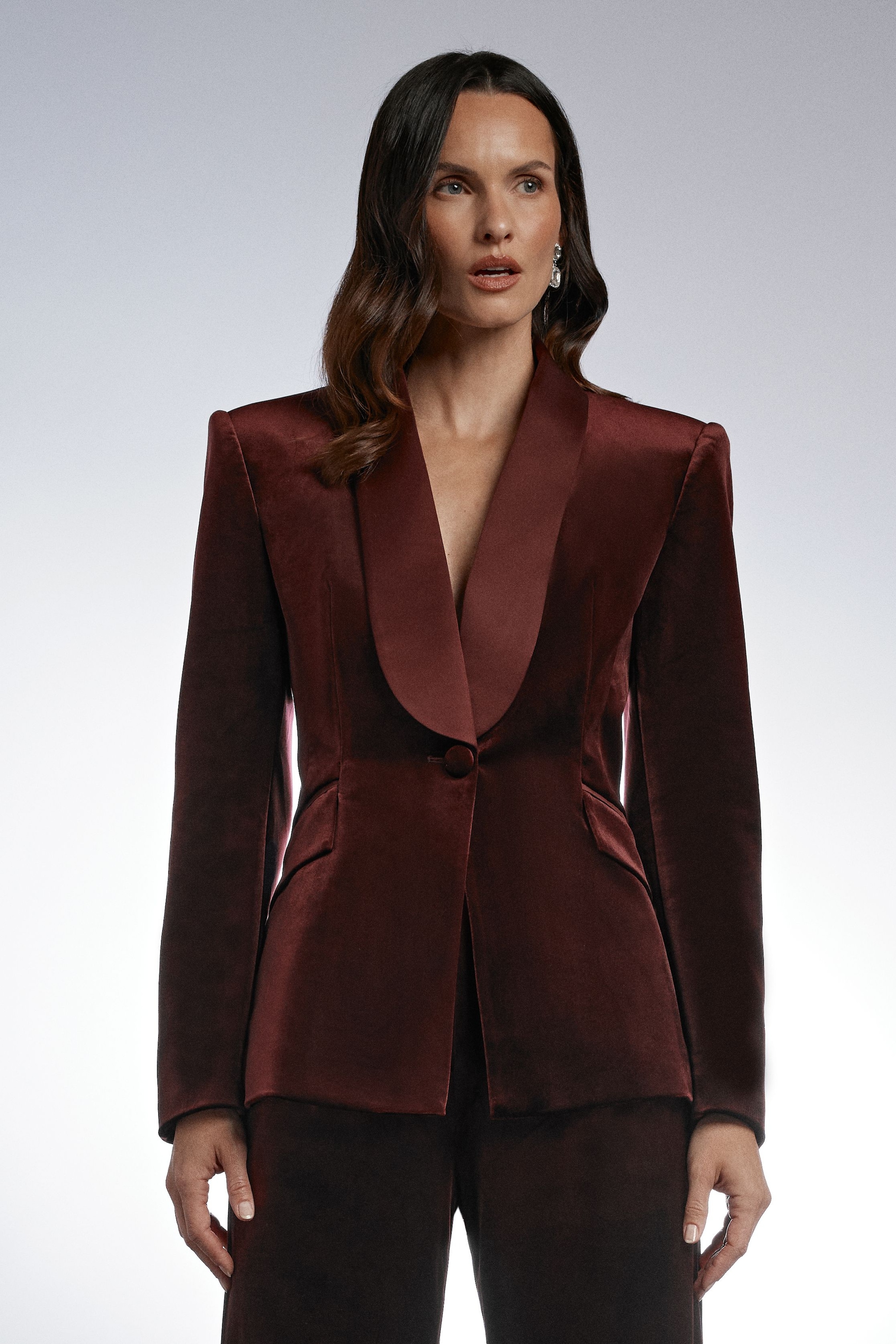 Coast Velvet Blazer With Satin Lapel Oxblood image 1