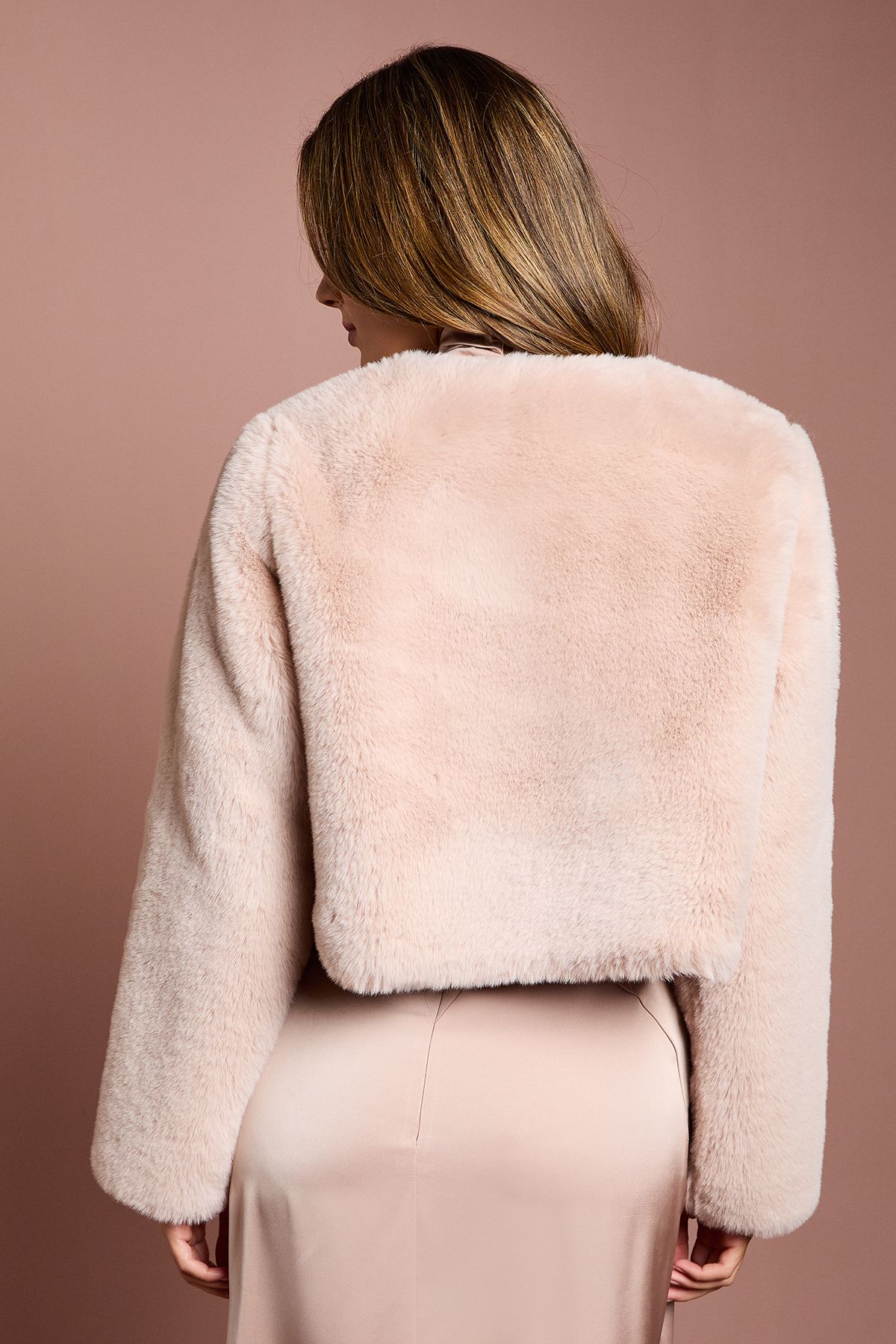 Coast Blush Occasion Short Edge To Edge Faux Fur Coat Blush image 4