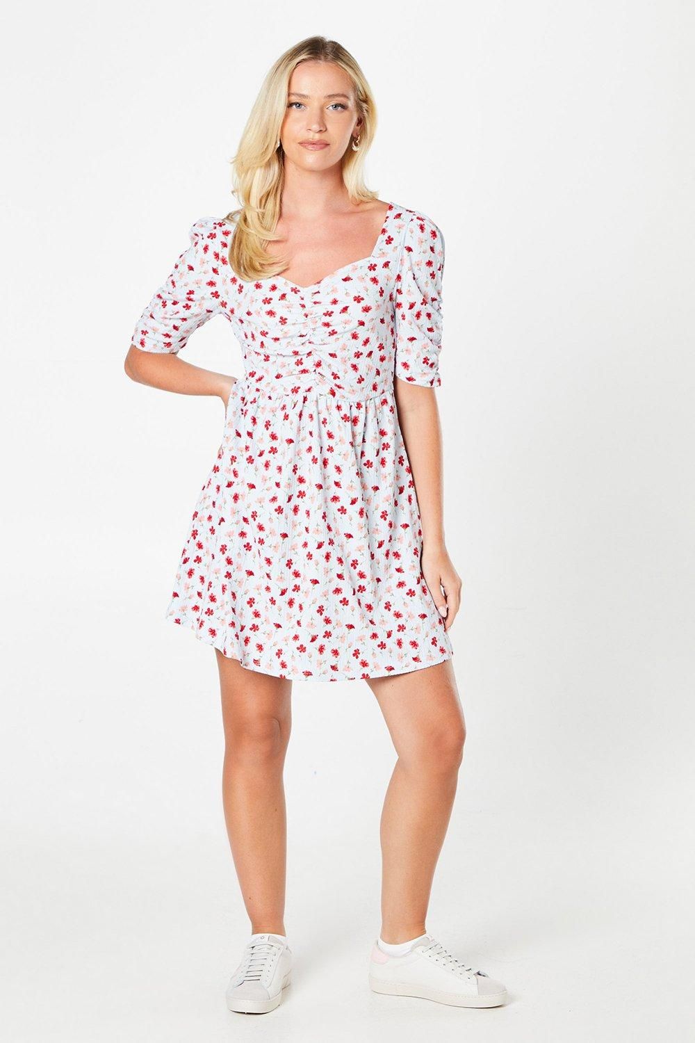 Dorothy Perkins Ditsy Floral Ruched Front Mini Dress Purple image 2