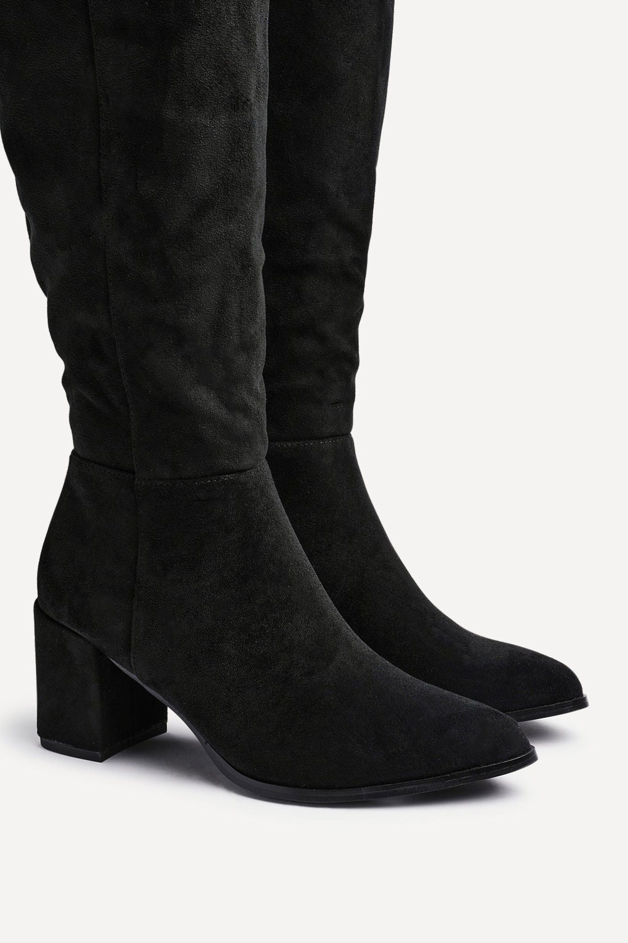 Linzi Swerve Black Faux Suede Block Heeled Long Boot image 5